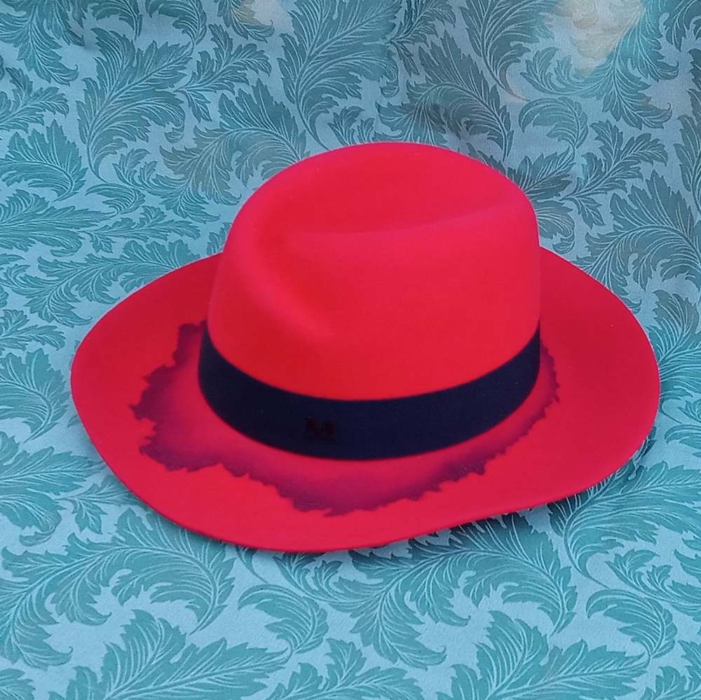 RARE NEW Maison Michel Red/Black Fedora hat size Large Unisex - Picture 12 of 15
